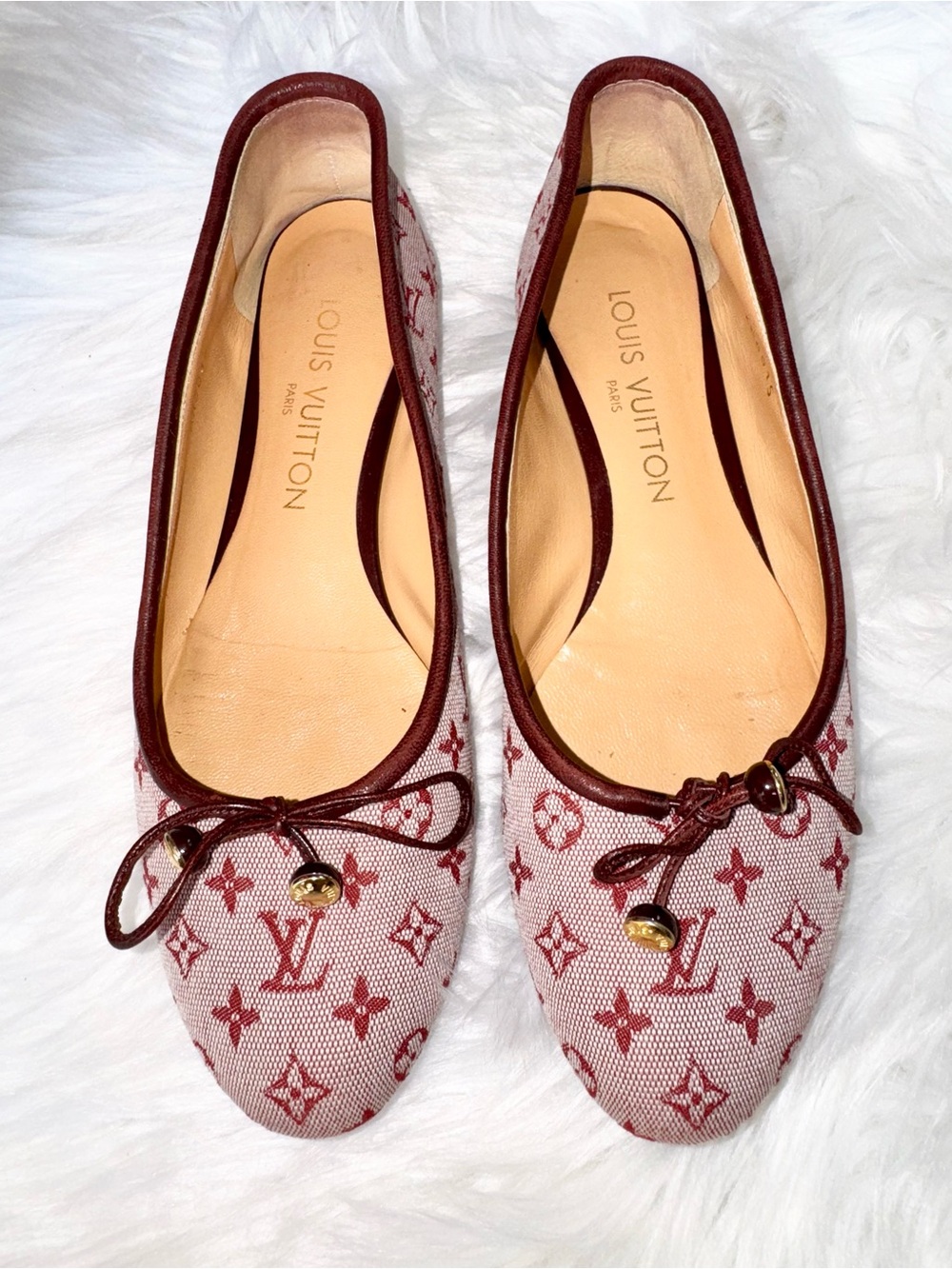 Y2K Louis Vuitton Flat Ballerina Alizee Mini Lin 36 EU Cerise Burgundy Monogram